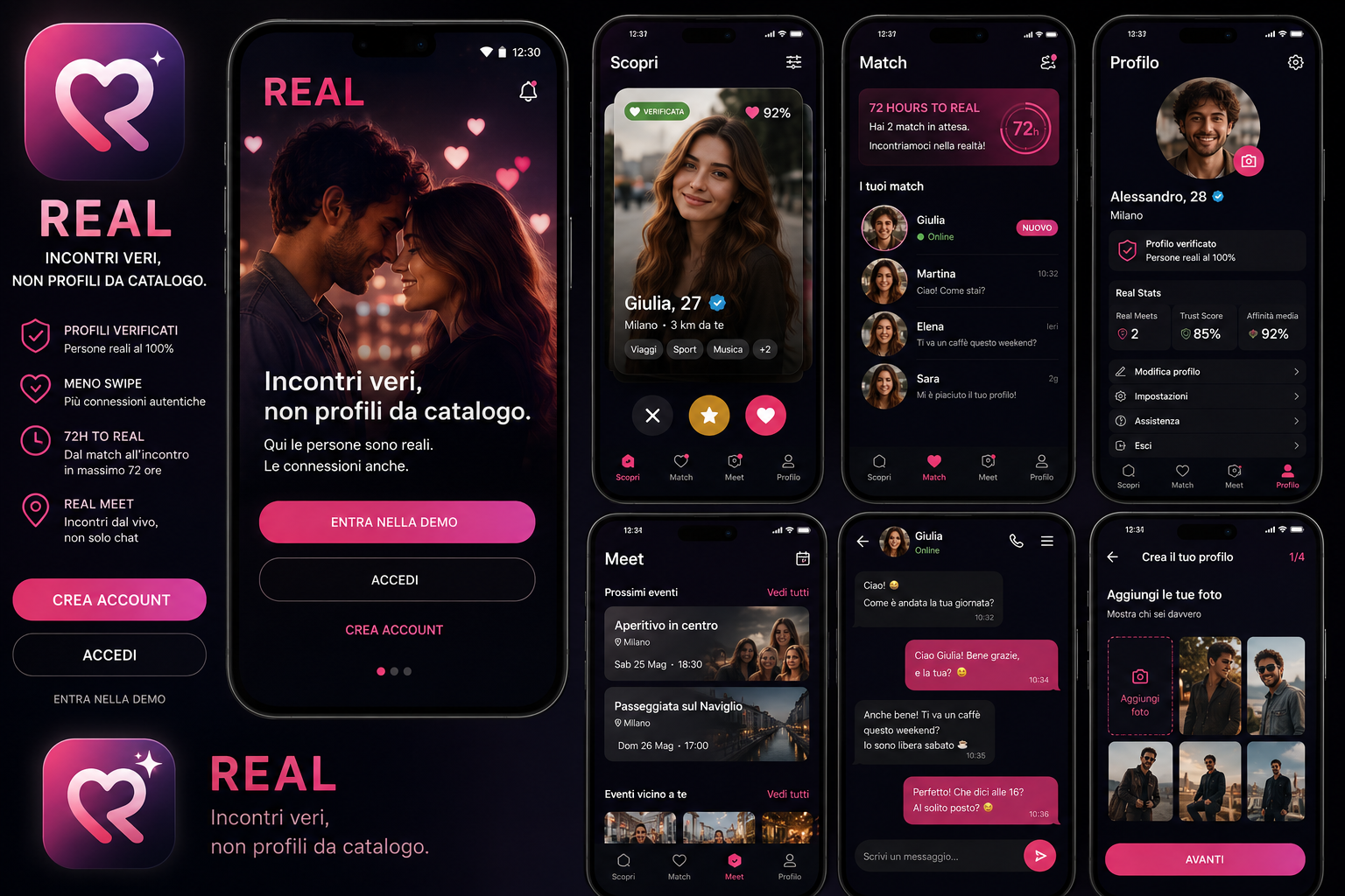 Schermate dell'app REAL